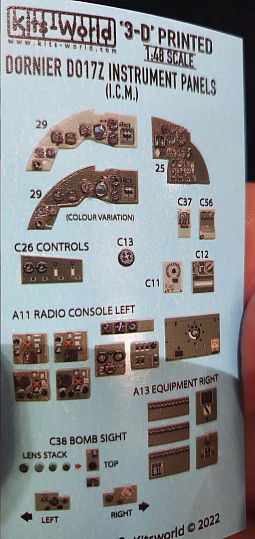 Kitsworld 1:48 Cockpit Instrument Panels Dornier D017Z 